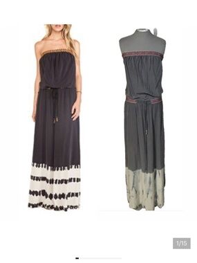 Gypsy 05 Black Strapless Maxi Dress with Cream Dip Dye Hem